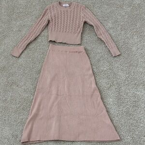 Cable Knit Sweater with Ribbed Maxi Skirt set